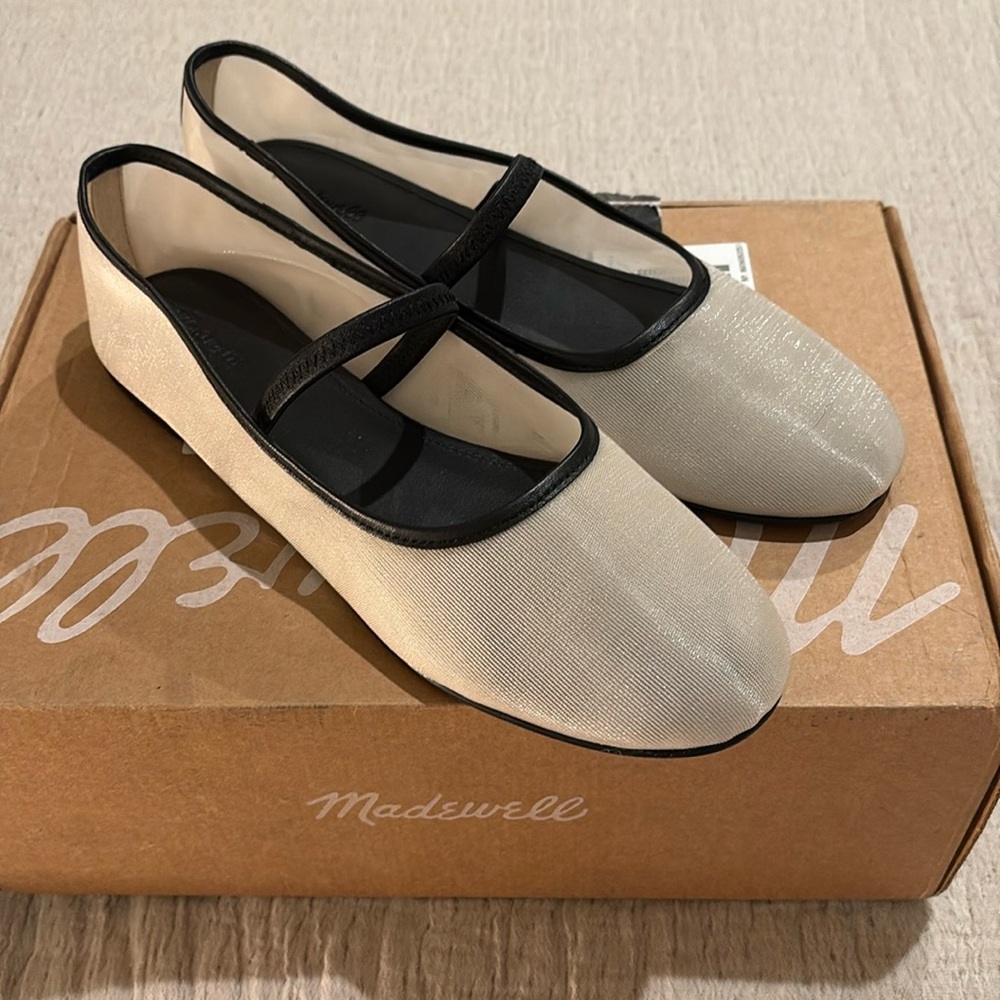 Madewell Greta Round Toe Ballet Flat in Mesh Ecru Multi